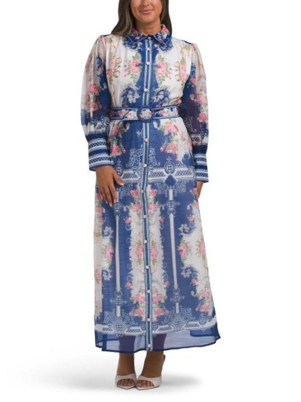 DALIA MACPHEE Long Sleeve Placed Print Maxi Dress
